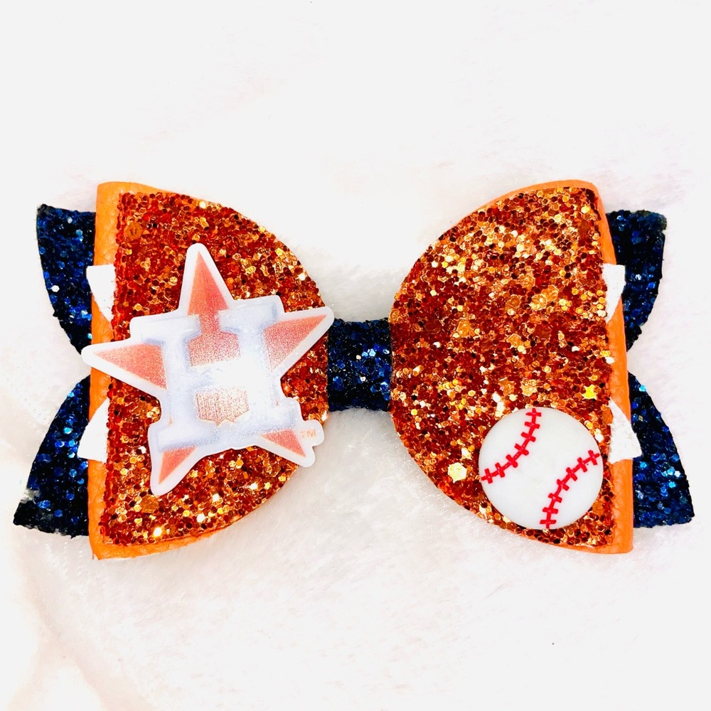 Rare Glittery Orange and Blue Astro’s Baseball Hair Bow 5D /B2
